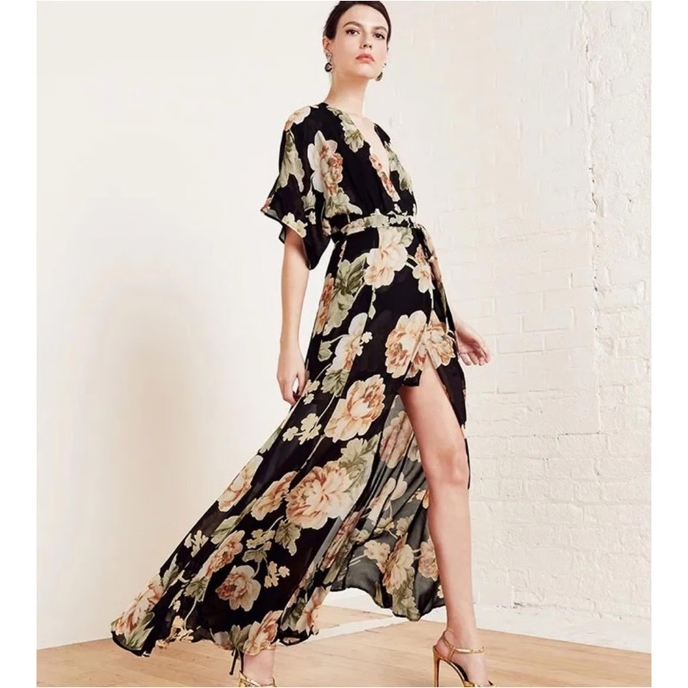 Reformation Winslow Dress Floral Print Short Sleeve Wrap Dress Semi Sheer XS